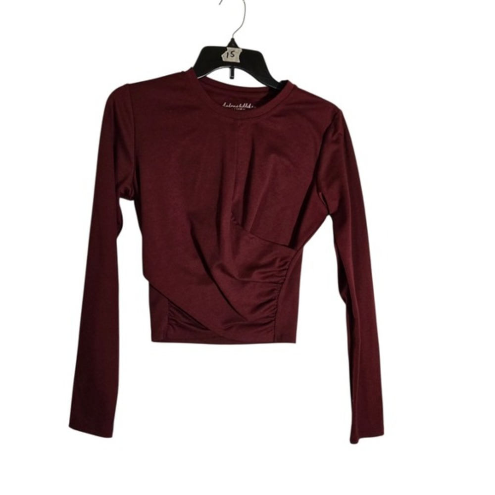 Kalani Hilliker for Alyce Paris Womens Burgundy Ruched Long Sleeve Crop Top M‎